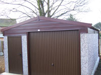 14' wide Apex, Rosewood fascias with Brown garage and access 